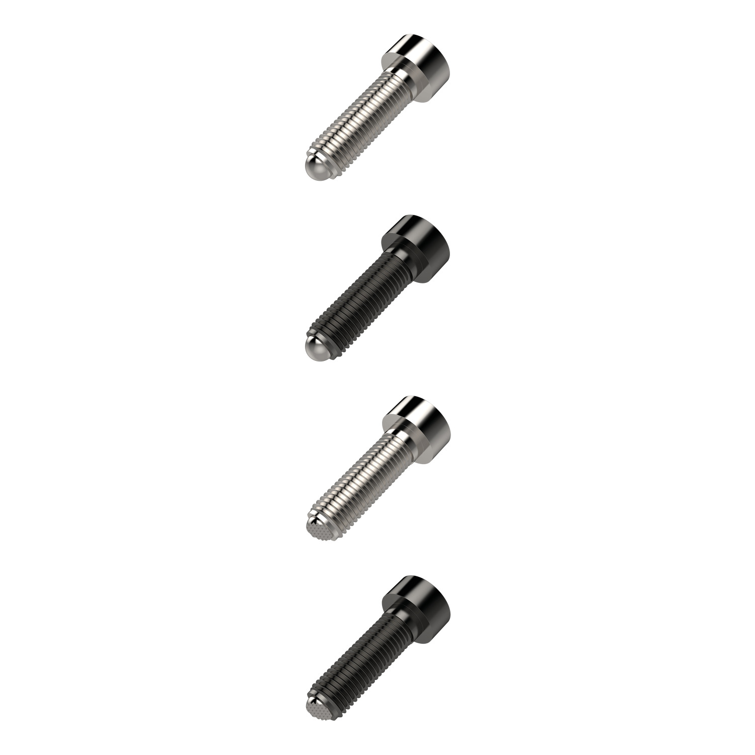 Thrust Screws - Headed A headed thrust screws range including round ball, flat ball, ribbed ball and two main material types. All variations come with a hex socket in the head of the component.