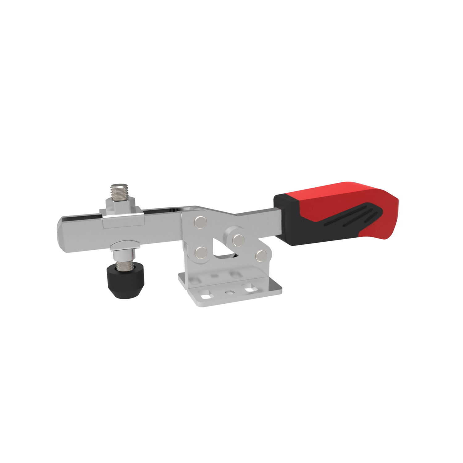 Steel Horizontal Acting Toggle Clamps Our horizontal acting toggle clamps made from zinc-plated and passivated steel or in stainless steel. Bushes are case hardened and greased. Handles are made from oil resistant plastic to ensure easy operation.