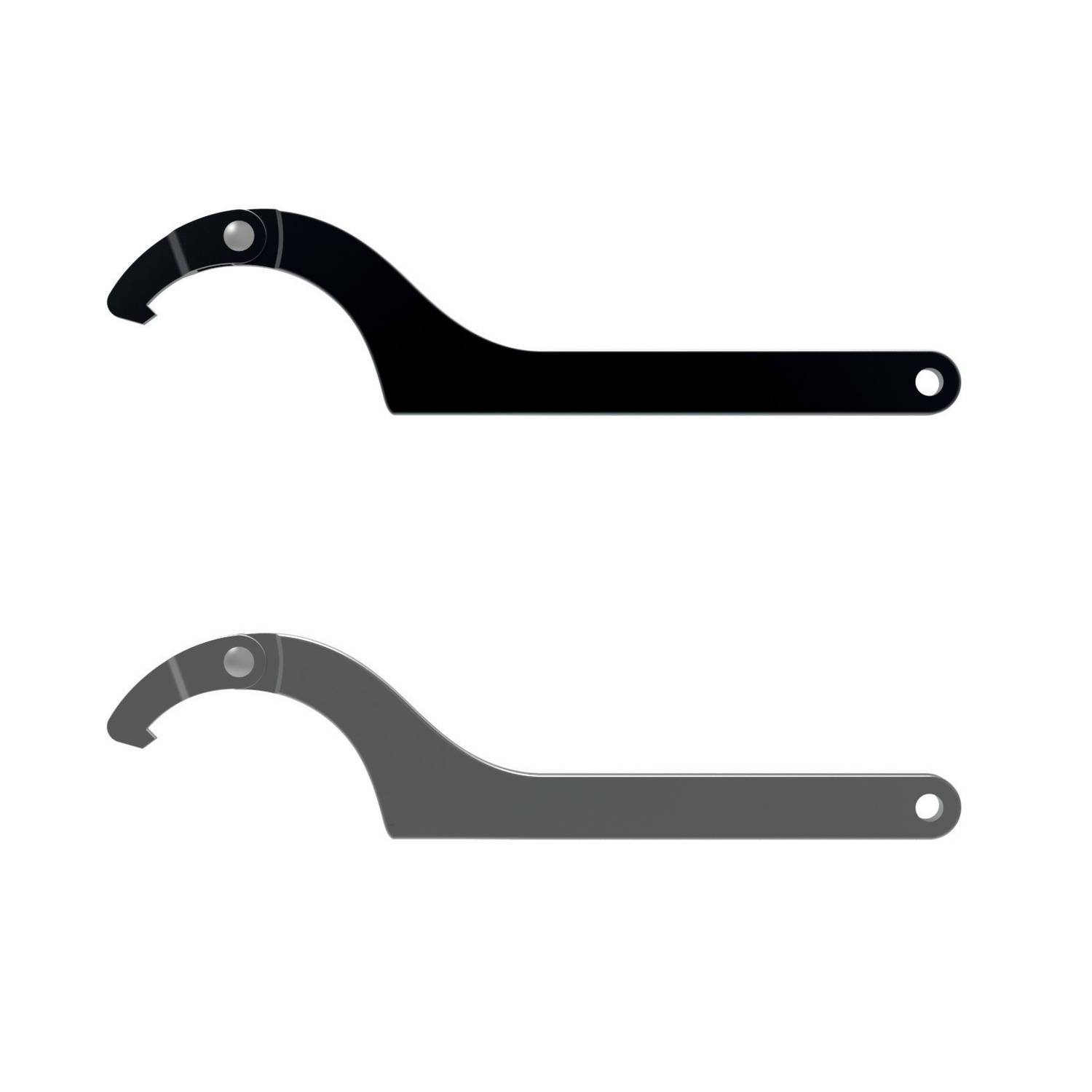 Hook Spanners - Hook Hook spanners made from steel (blackened) or stainless steel. They have rounded edges for better handling. The thickness of the spanner depends on the DIN size.